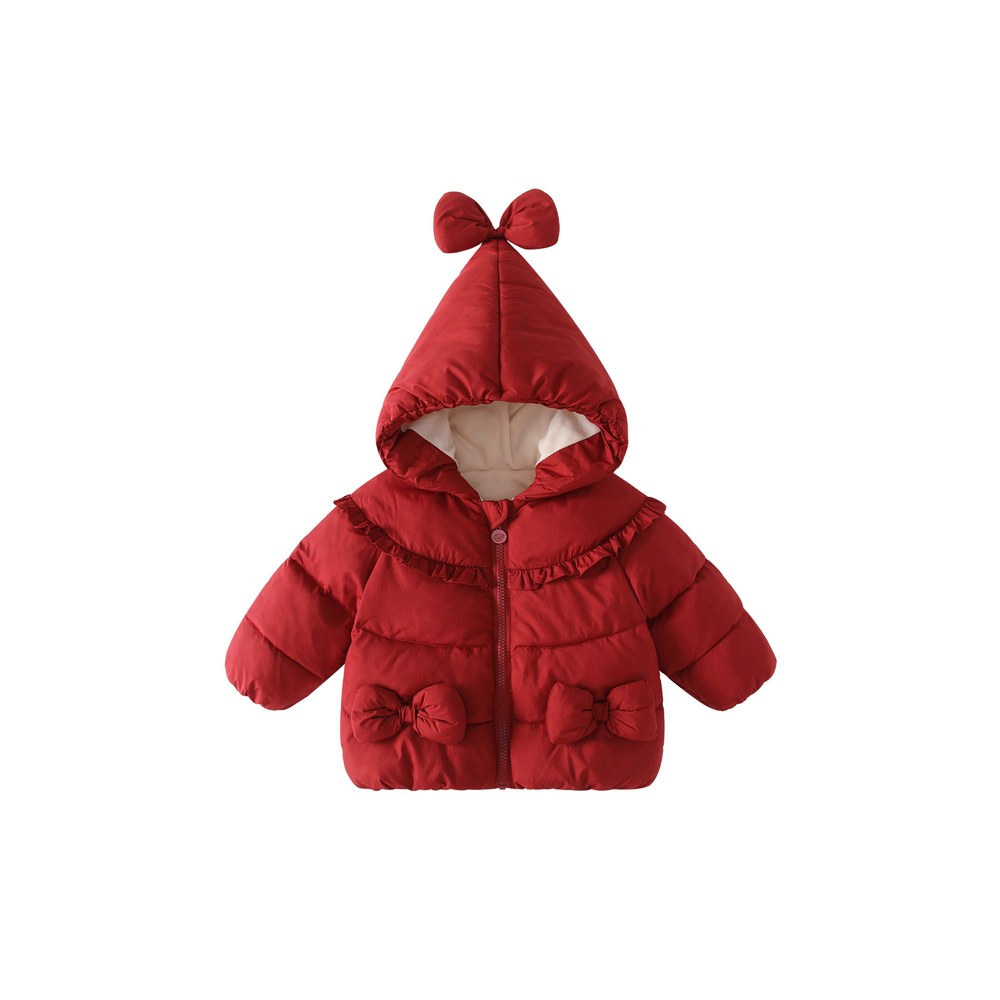 Girls' Solid Color Butterfly-bows Decorated Cotton-Padded Coat