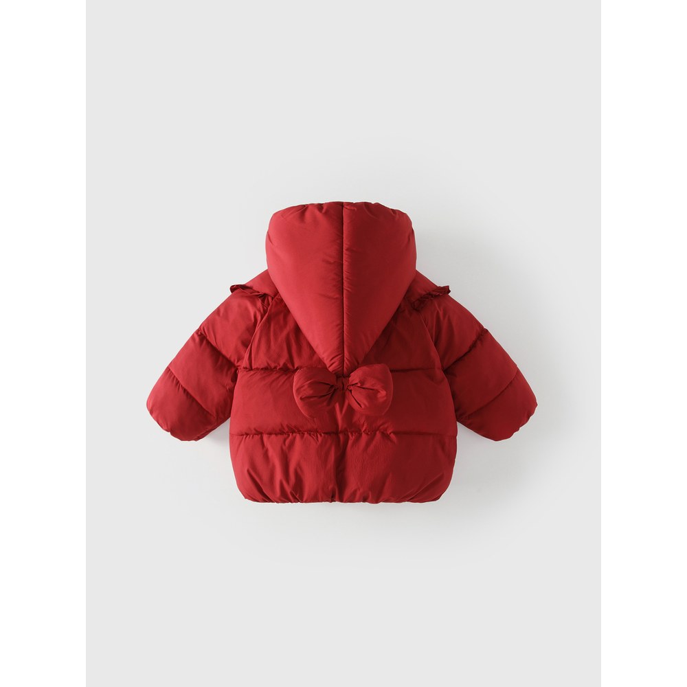 Girls' Solid Color Butterfly-bows Decorated Cotton-Padded Coat