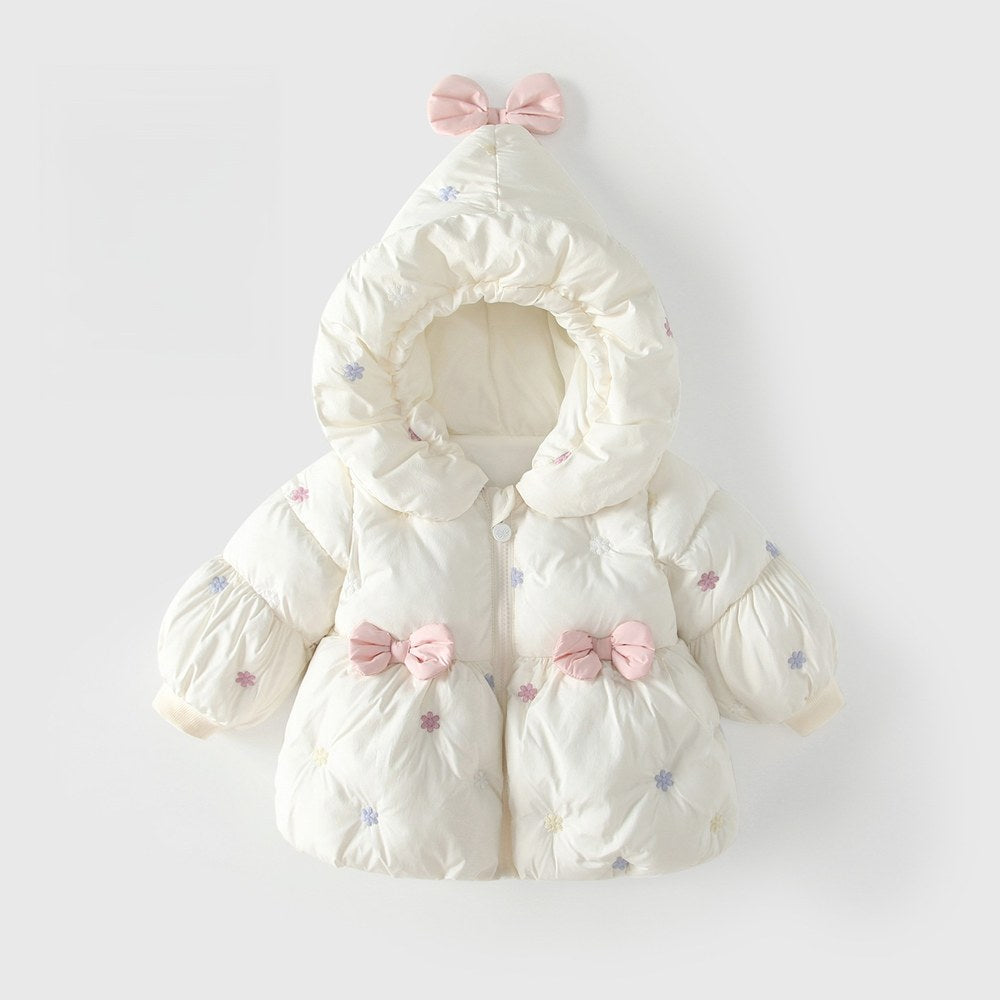 Girls' Butterfly-bows Decorated Stars Pattern Cotton-Padded Coat