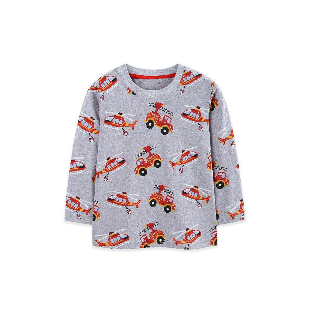 Kids Boys Cartoon Pattern Crew Neck Long Sleeves Top