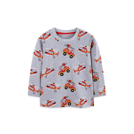 Kids Boys Cartoon Pattern Crew Neck Long Sleeves Top