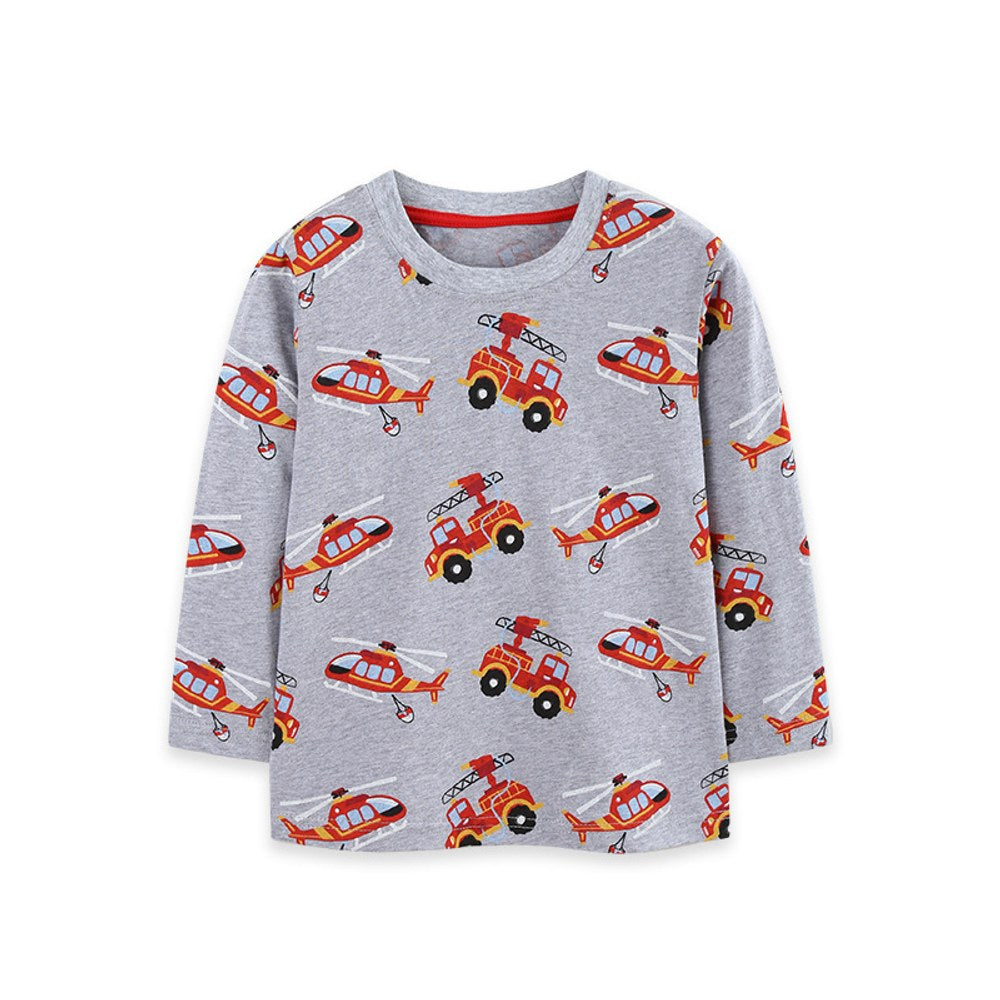 Kids Boys Cartoon Pattern Crew Neck Long Sleeves Top