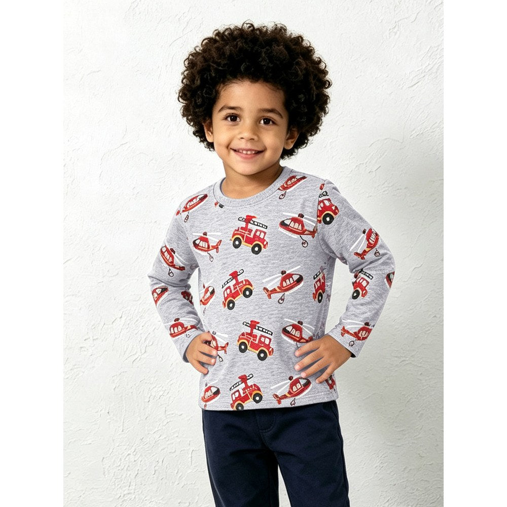 Kids Boys Cartoon Pattern Crew Neck Long Sleeves Top