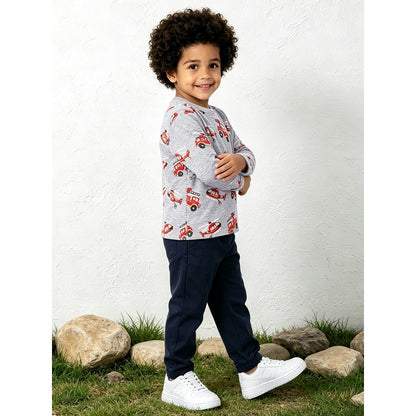 Kids Boys Cartoon Pattern Crew Neck Long Sleeves Top