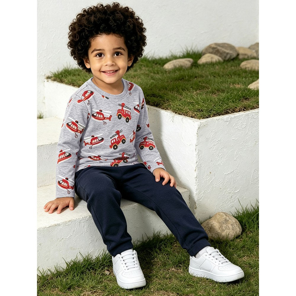 Kids Boys Cartoon Pattern Crew Neck Long Sleeves Top