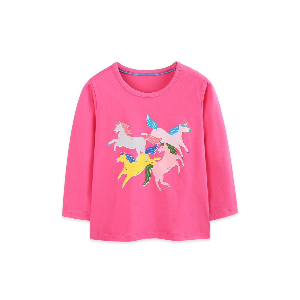 Kids Girls Unicorn Cartoon Pattern Crew Neck Long Sleeves Top