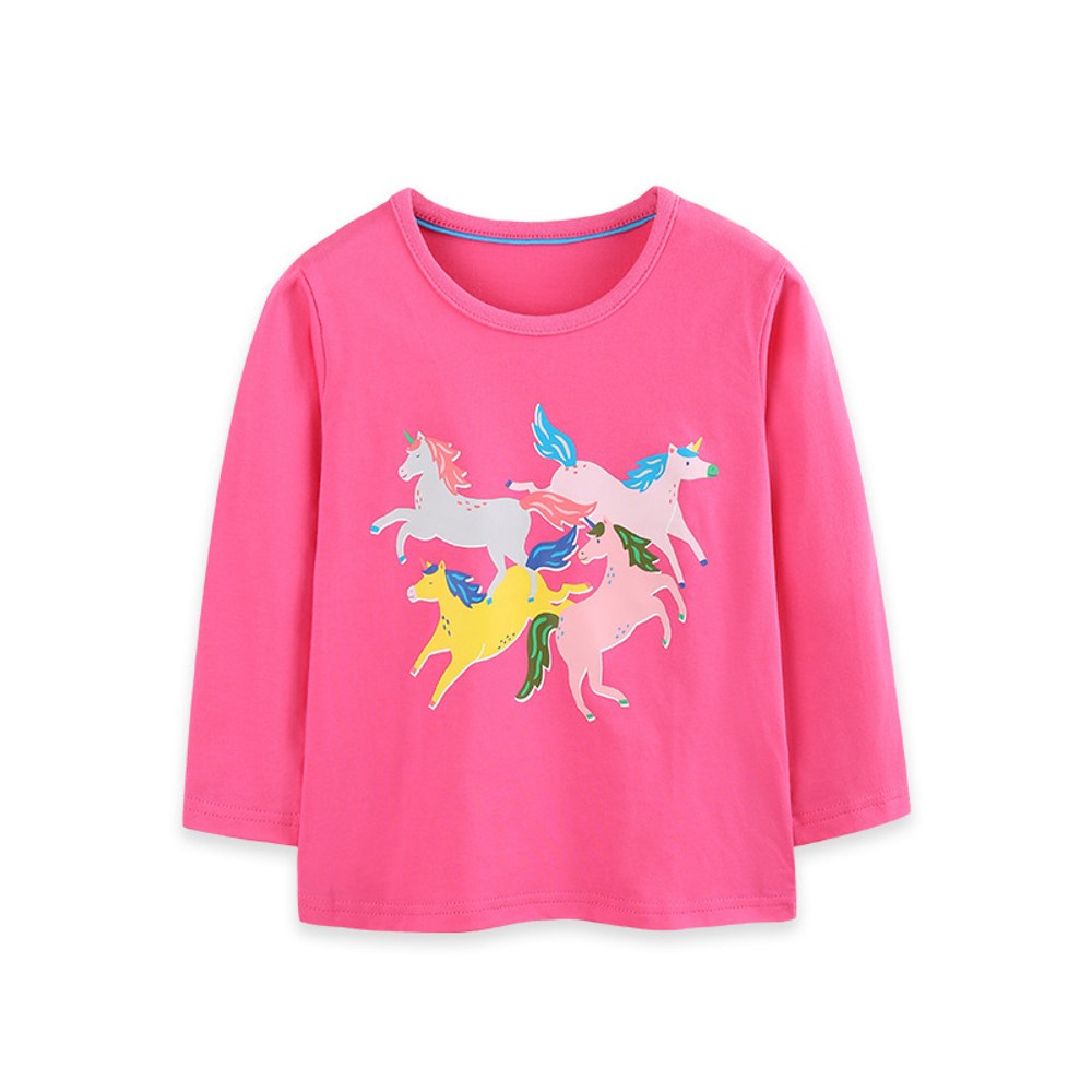 Kids Girls Unicorn Cartoon Pattern Crew Neck Long Sleeves Top