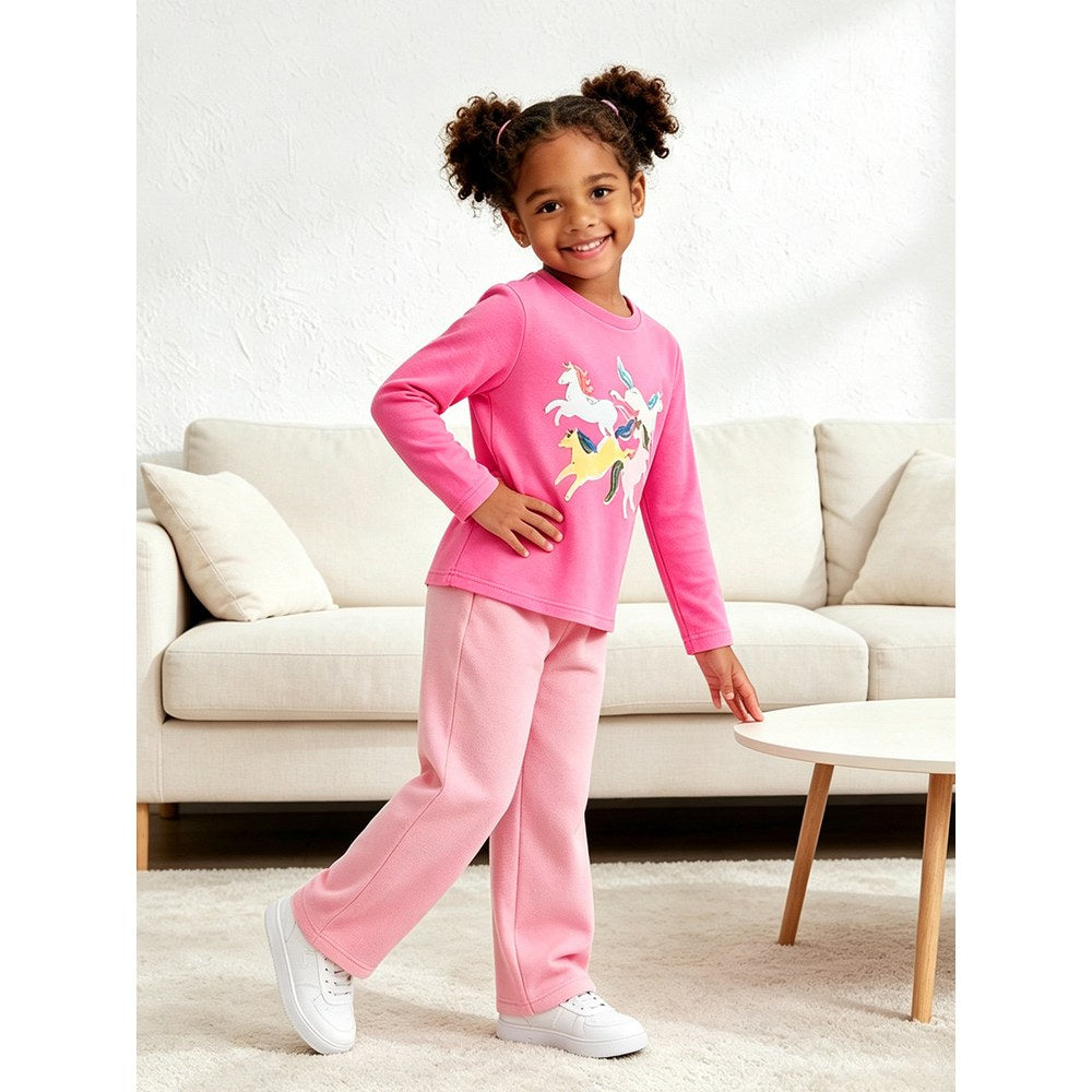 Kids Girls Unicorn Cartoon Pattern Crew Neck Long Sleeves Top