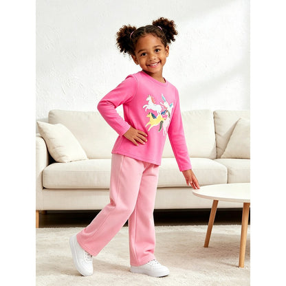 Kids Girls Unicorn Cartoon Pattern Crew Neck Long Sleeves Top