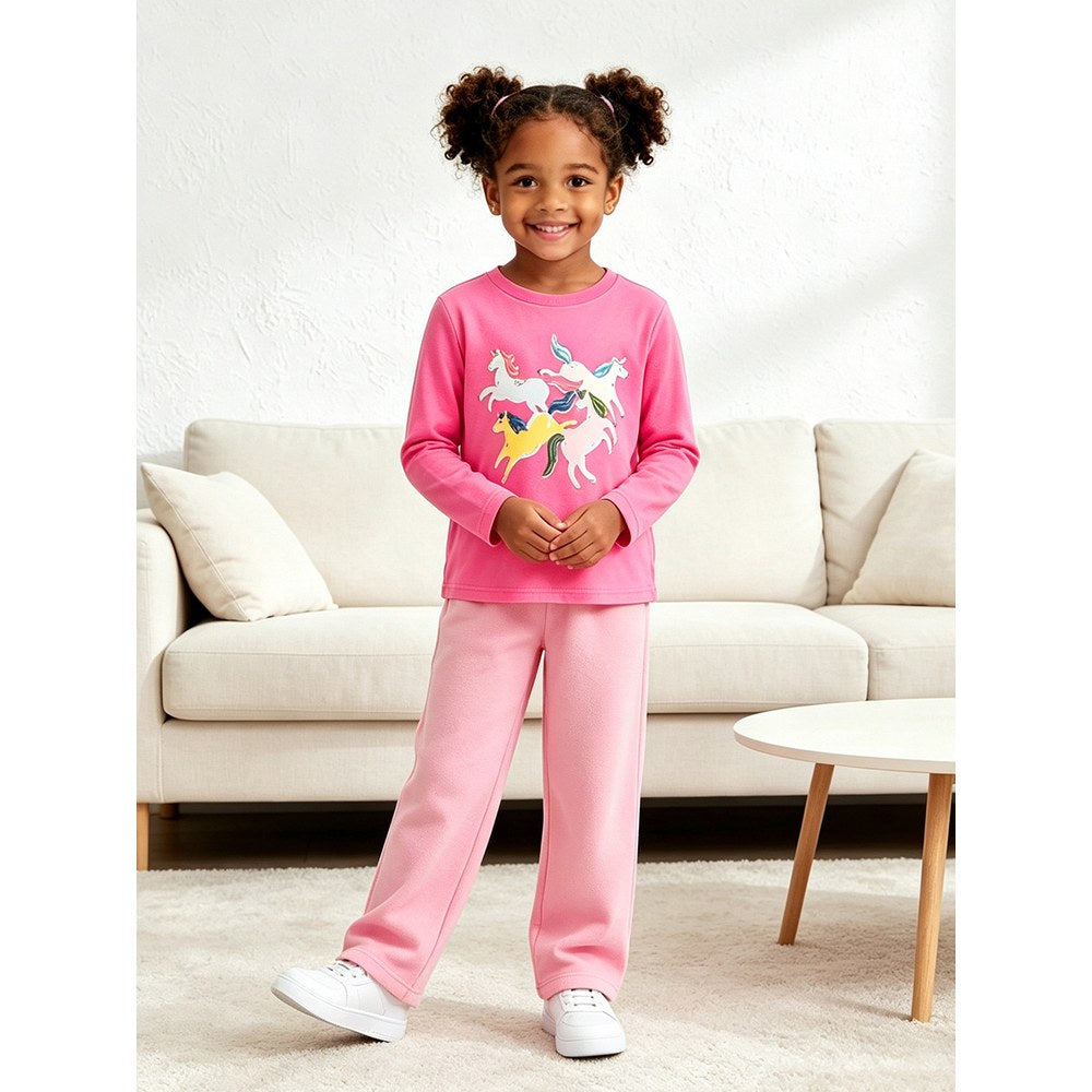 Kids Girls Unicorn Cartoon Pattern Crew Neck Long Sleeves Top