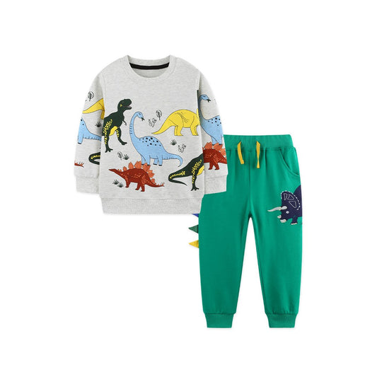 Baby Kids Boys Cartoon Pattern Long Sleeves Pullover and Pants 2-piece Clothing Set
