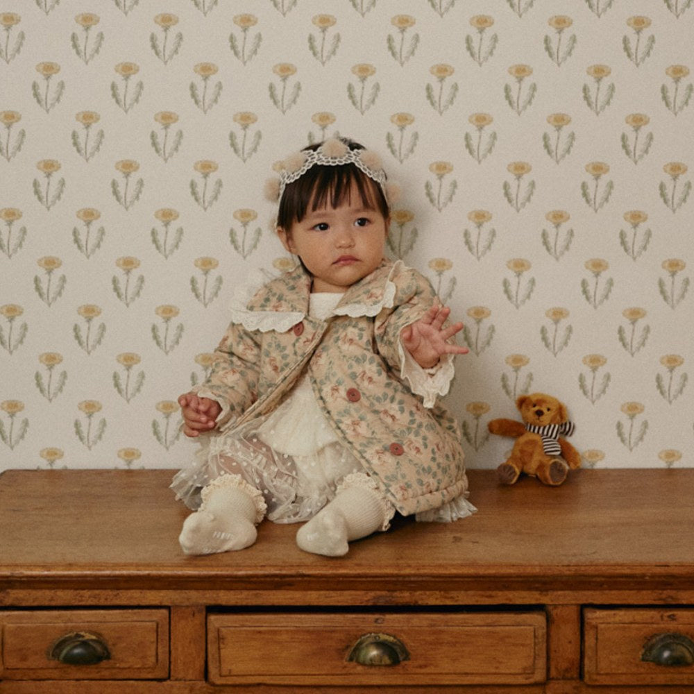 Girls' Floral Lace Trim Cotton-Padded Coat