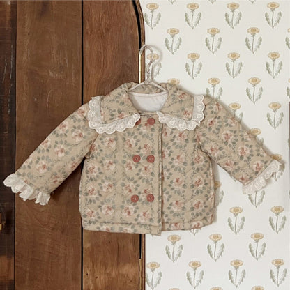 Girls' Floral Lace Trim Cotton-Padded Coat