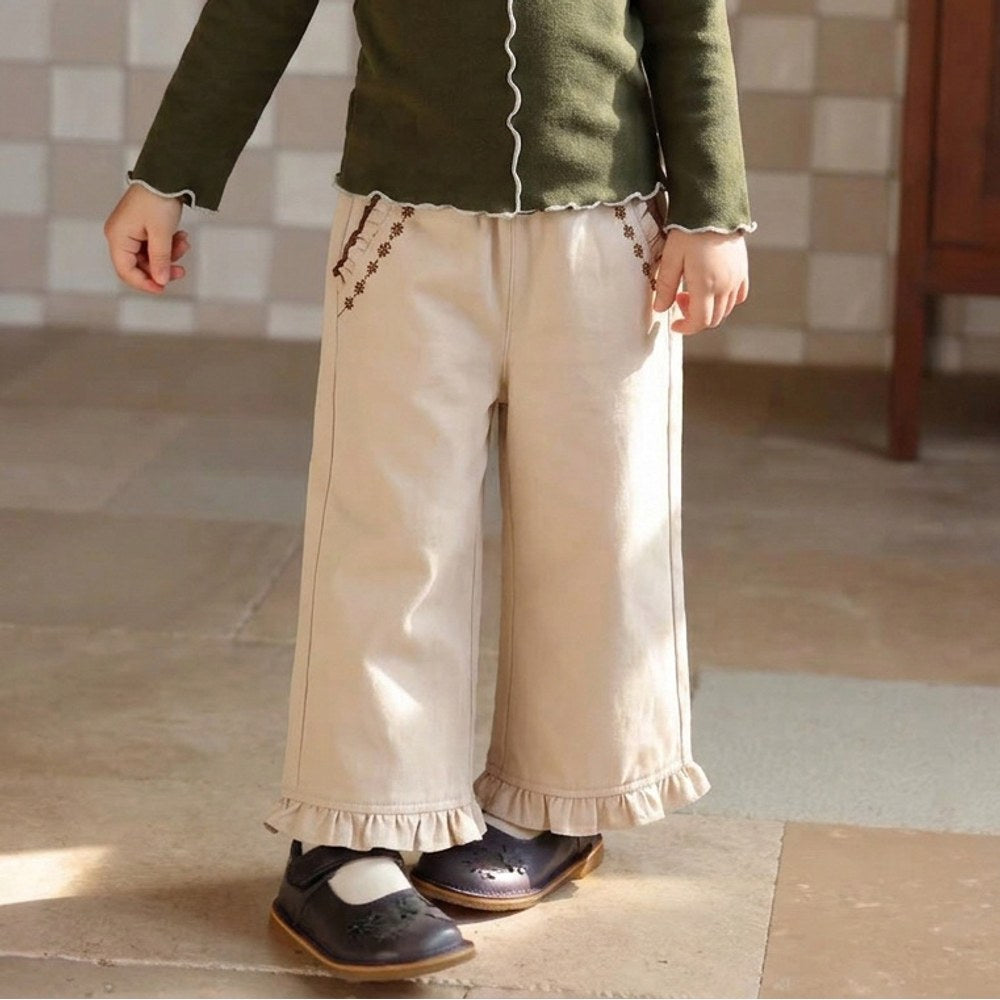 Flowers Pattern Embroidered Pants for Girls