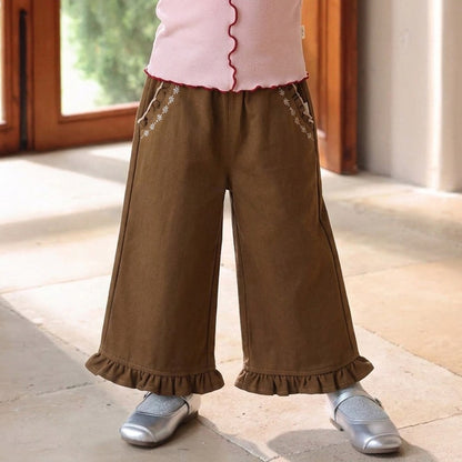 Flowers Pattern Embroidered Pants for Girls