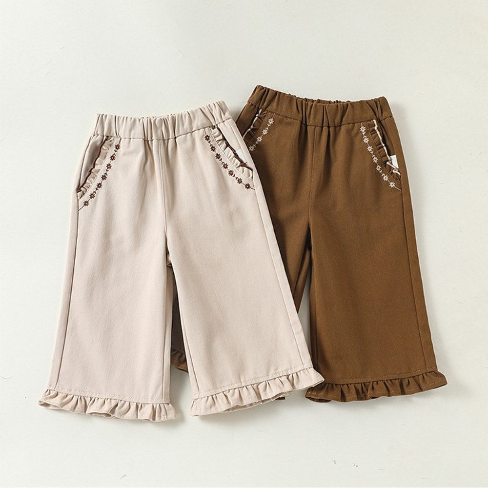 Flowers Pattern Embroidered Pants for Girls