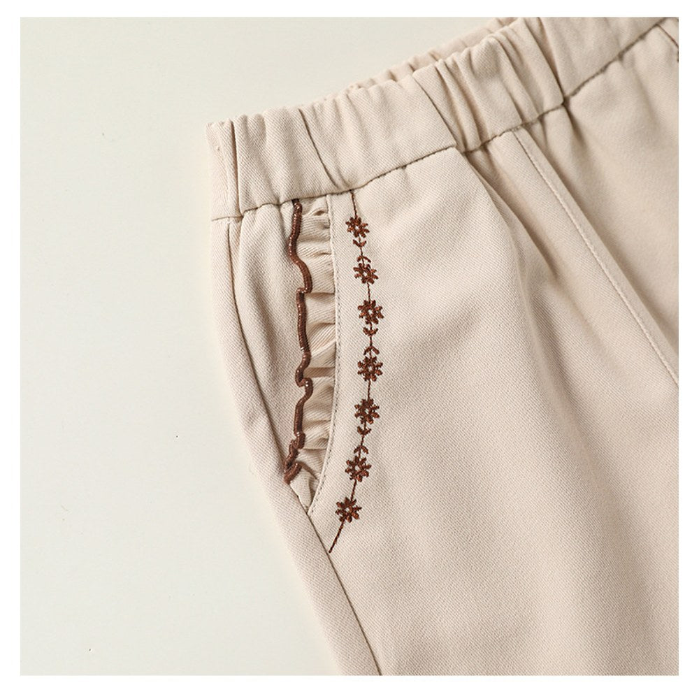 Flowers Pattern Embroidered Pants for Girls