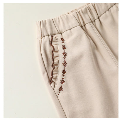 Flowers Pattern Embroidered Pants for Girls