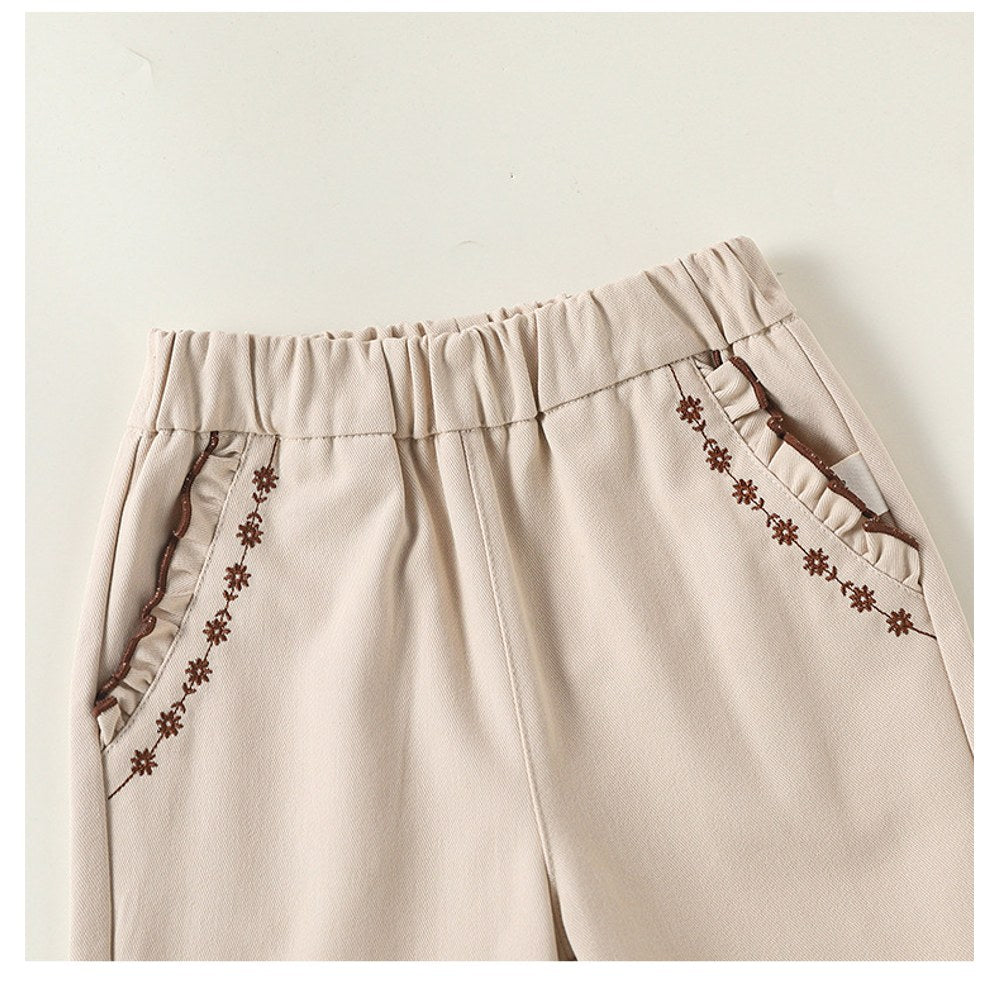 Flowers Pattern Embroidered Pants for Girls