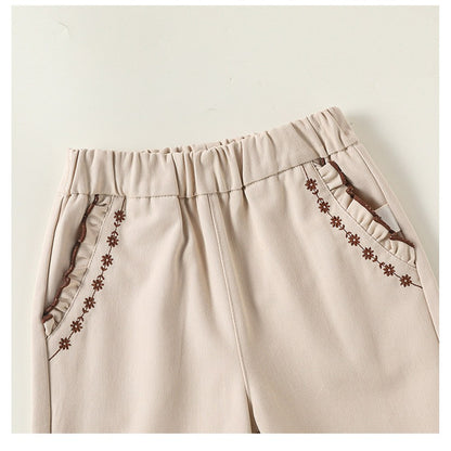 Flowers Pattern Embroidered Pants for Girls