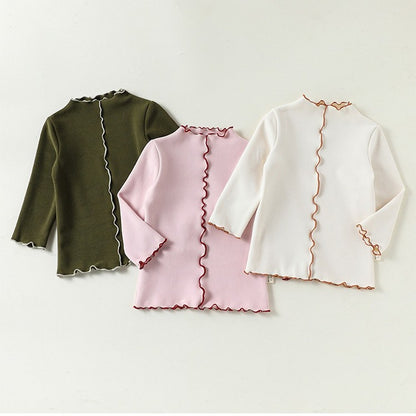 Girls Mock Neck Ear-Lace Ruffle Long Sleeve Top