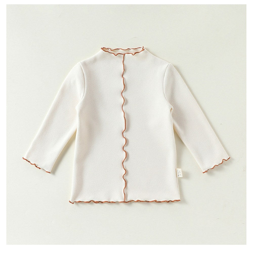 Girls Mock Neck Ear-Lace Ruffle Long Sleeve Top