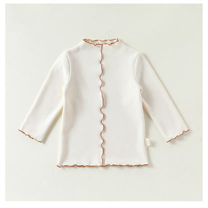 Girls Mock Neck Ear-Lace Ruffle Long Sleeve Top