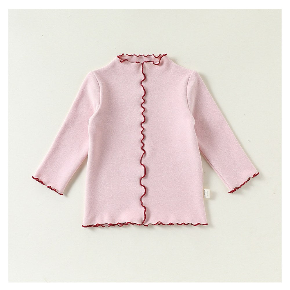 Girls Mock Neck Ear-Lace Ruffle Long Sleeve Top