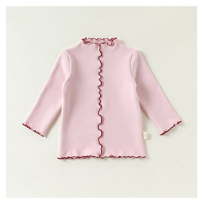 Girls Mock Neck Ear-Lace Ruffle Long Sleeve Top