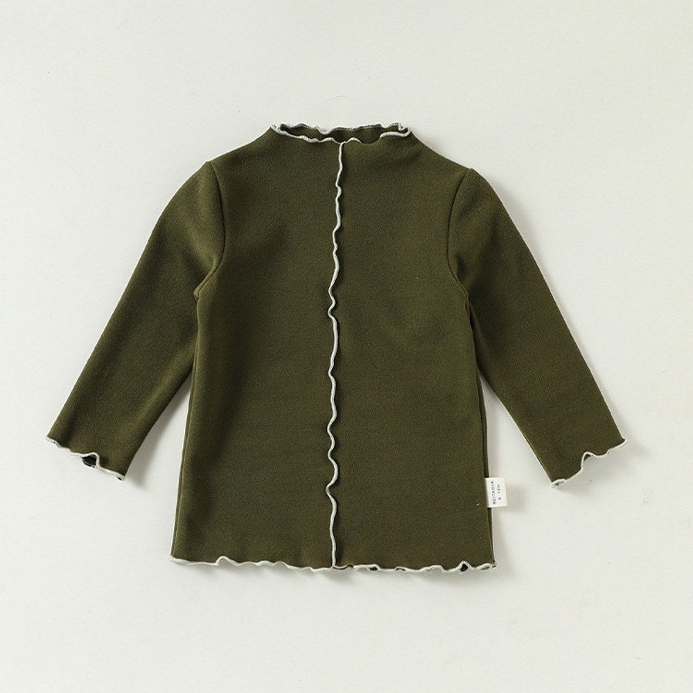 Girls Mock Neck Ear-Lace Ruffle Long Sleeve Top