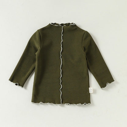 Girls Mock Neck Ear-Lace Ruffle Long Sleeve Top
