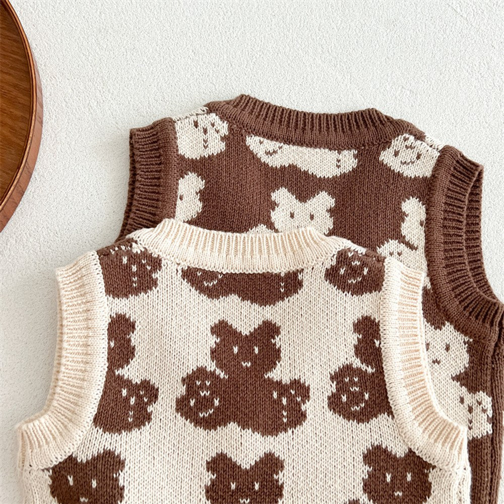 Baby Kids Sleeveless V Neck Vest and Shorts 2-piece Knitting Clothing Set