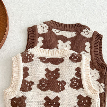 Baby Kids Sleeveless V Neck Vest and Shorts 2-piece Knitting Clothing Set