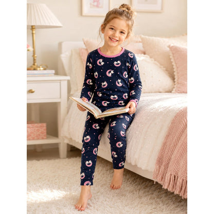 Baby Kids Girls Cartoon and Moons Pattern Long Sleeves Top and Pants 2-piece Clothing Set