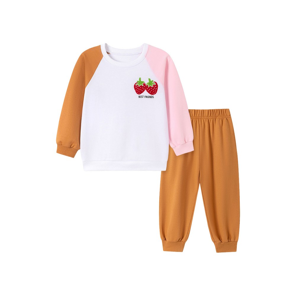 Baby Kids Girls Color Patchwork Long Sleeves Sweatshirt and Plain Pants 2-piece Clothing Set
