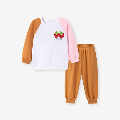 Baby Kids Girls Color Patchwork Long Sleeves Sweatshirt and Plain Pants 2-piece Clothing Set