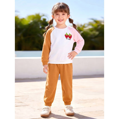 Baby Kids Girls Color Patchwork Long Sleeves Sweatshirt and Plain Pants 2-piece Clothing Set