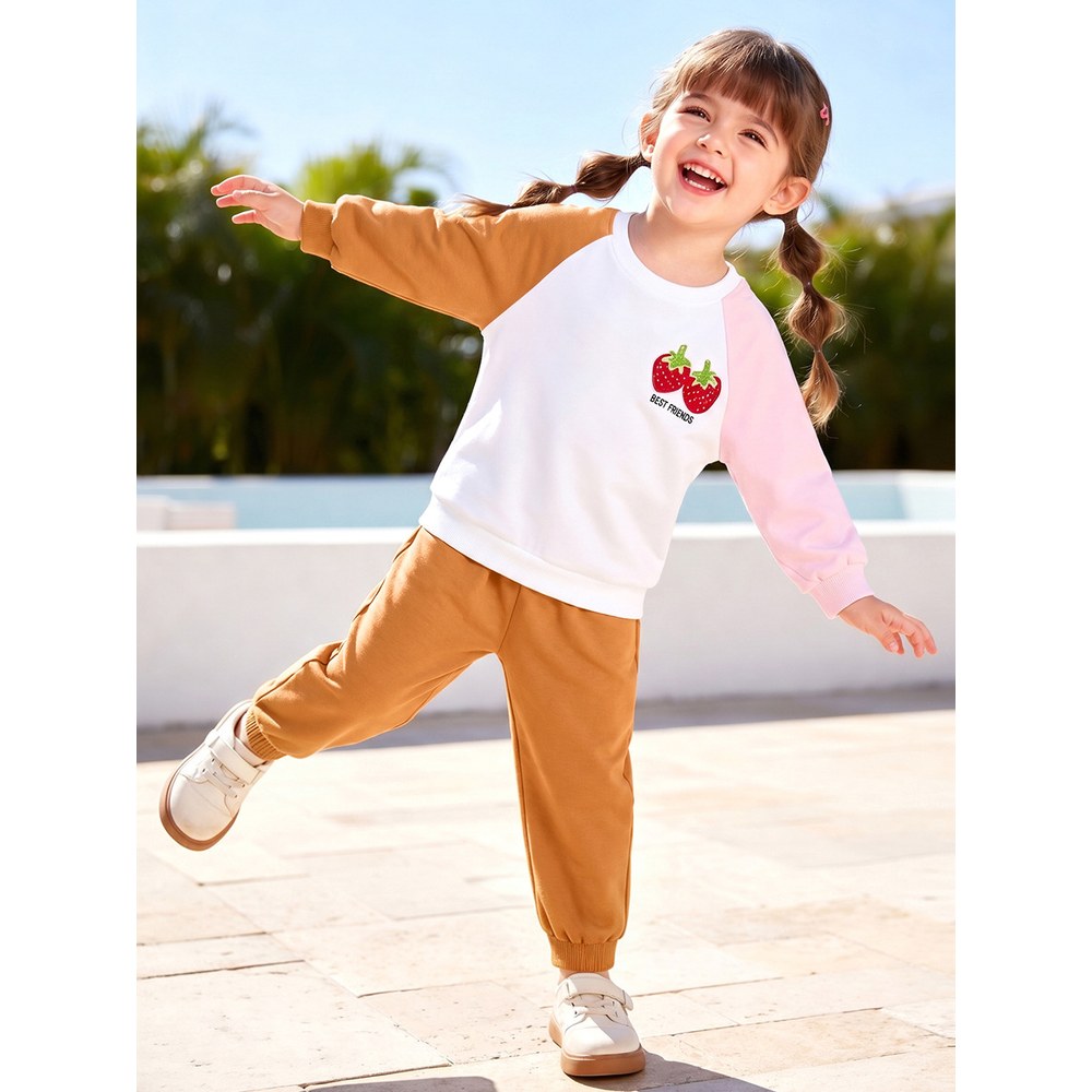 Baby Kids Girls Color Patchwork Long Sleeves Sweatshirt and Plain Pants 2-piece Clothing Set