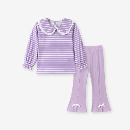 Baby Kids Girls Striped Long Sleeves Sweatshirt and Flared Pants 2-piece Clothing Set