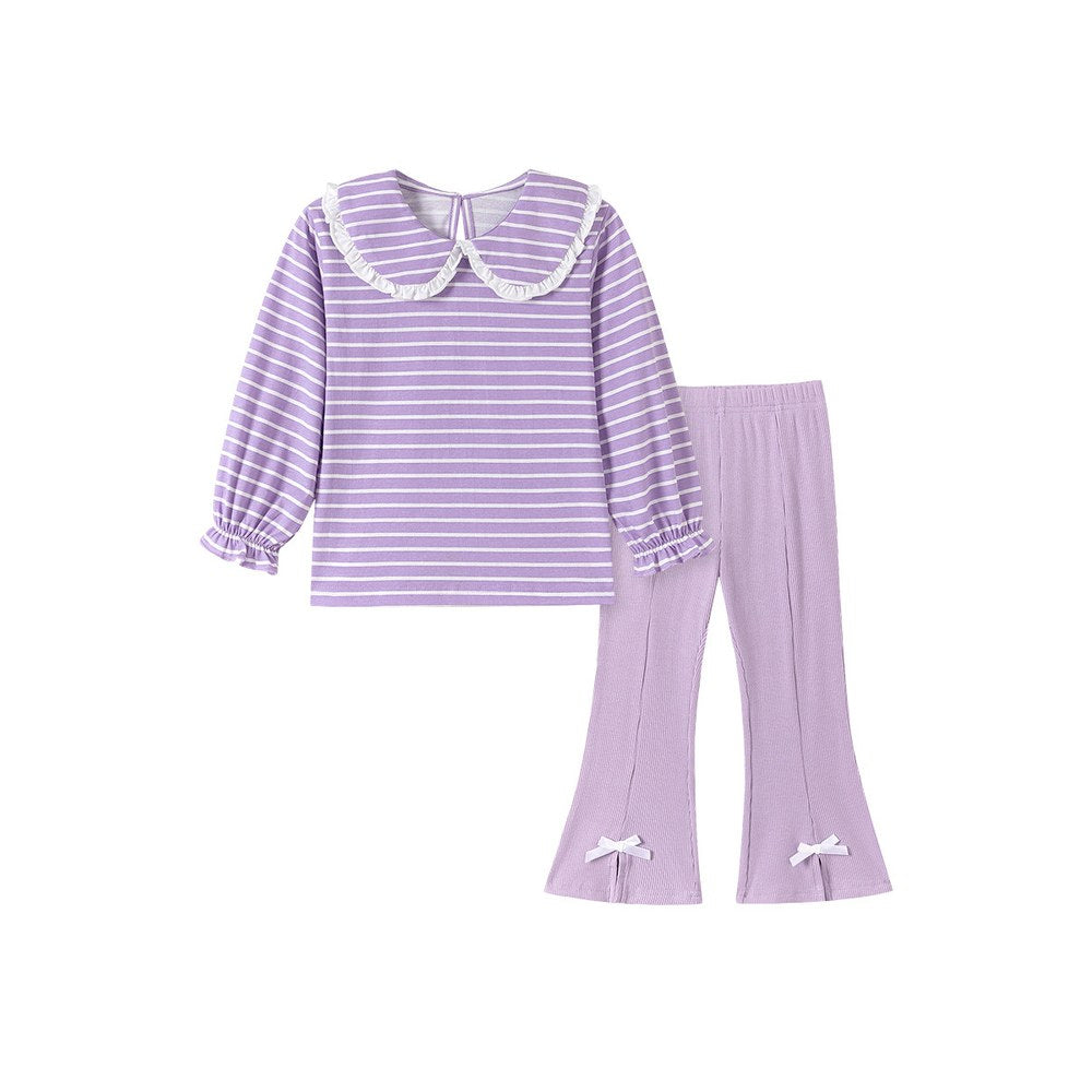 Baby Kids Girls Striped Long Sleeves Sweatshirt and Flared Pants 2-piece Clothing Set
