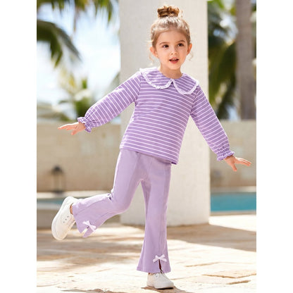Baby Kids Girls Striped Long Sleeves Sweatshirt and Flared Pants 2-piece Clothing Set