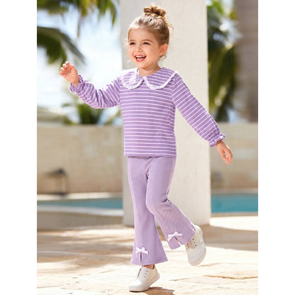 Baby Kids Girls Striped Long Sleeves Sweatshirt and Flared Pants 2-piece Clothing Set