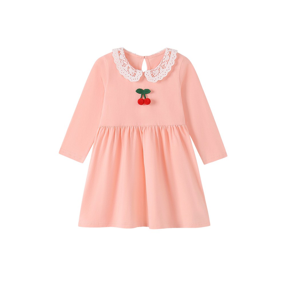 Baby Kids Girls Princess Cherry Pattern Lace Trim Collar Dress