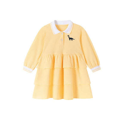 Baby Kids Girls Embroidery Turn-down Collar Dress