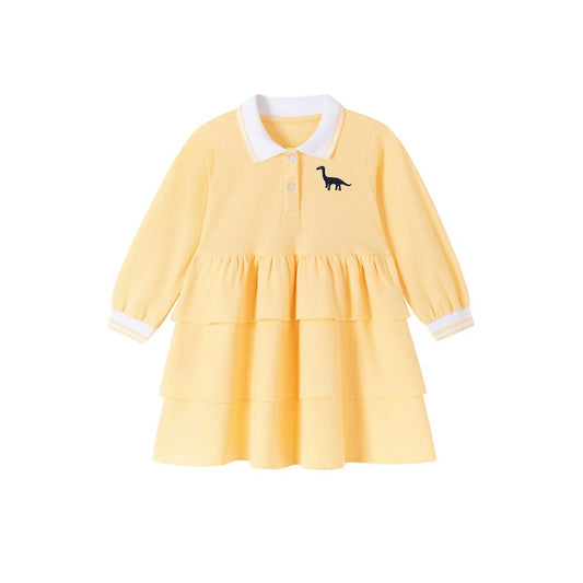 Baby Kids Girls Embroidery Turn-down Collar Dress