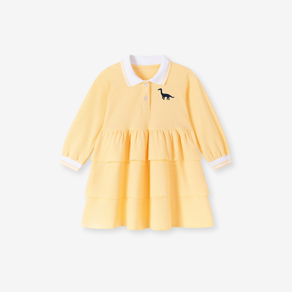 Baby Kids Girls Embroidery Turn-down Collar Dress