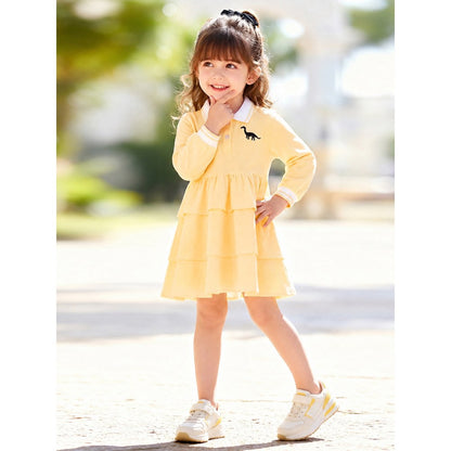 Baby Kids Girls Embroidery Turn-down Collar Dress