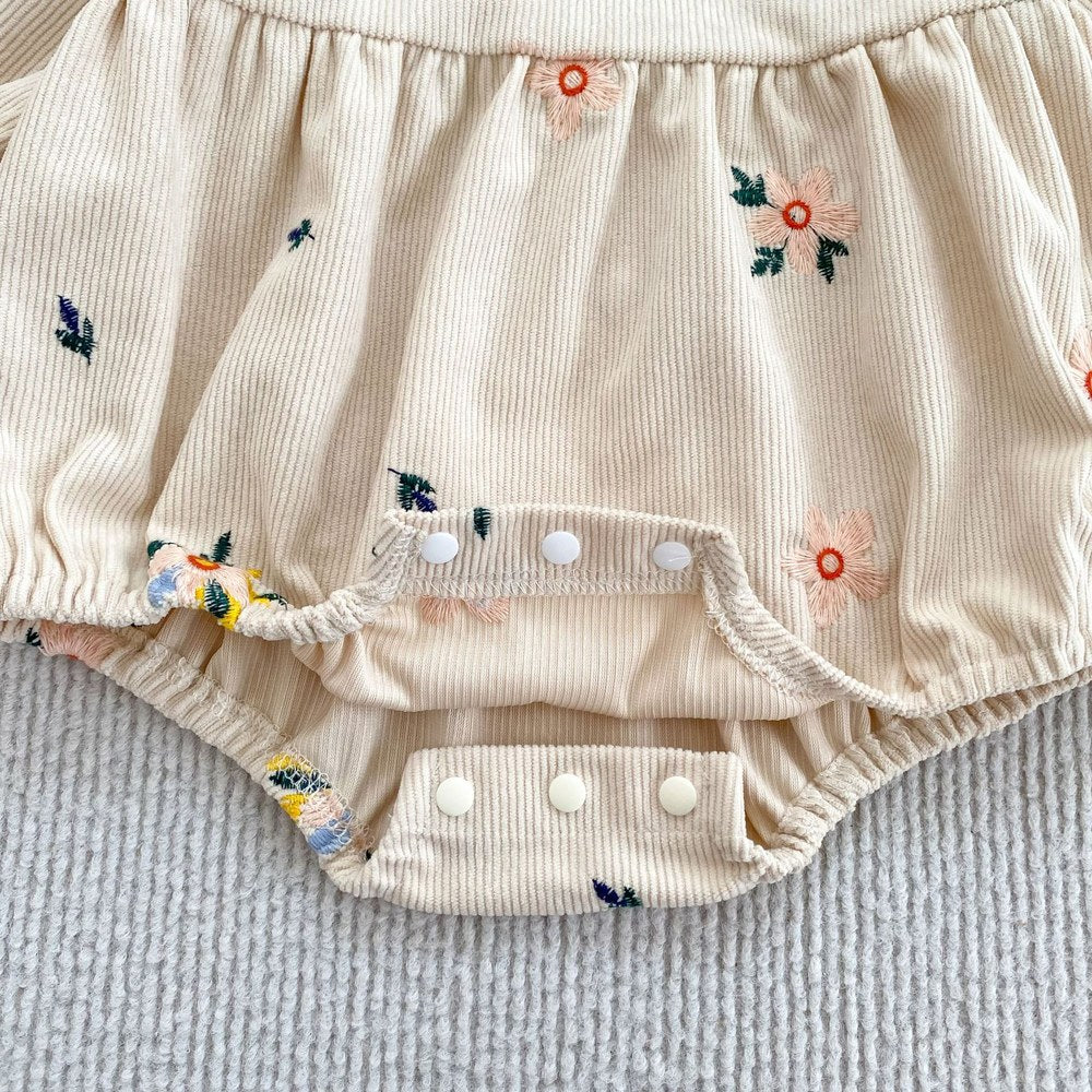 Baby Kids Girls Princess Long Sleeves Flowers Embroidered Bodysuit