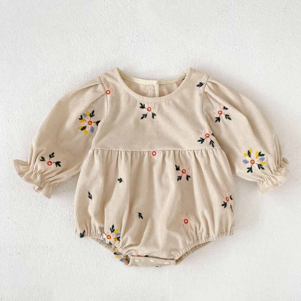 Baby Kids Girls Princess Long Sleeves Flowers Embroidered Bodysuit