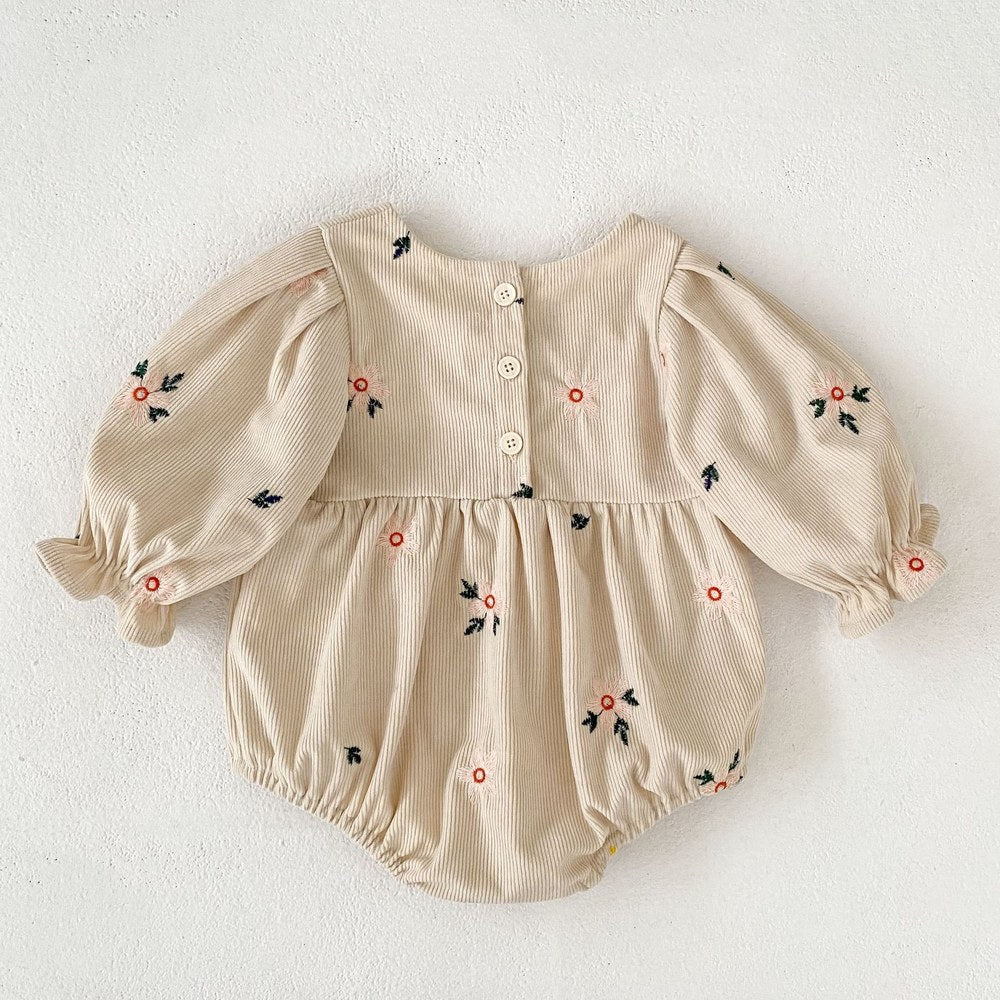 Baby Kids Girls Princess Long Sleeves Flowers Embroidered Bodysuit